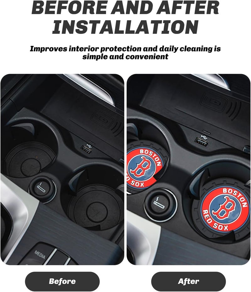 Kaleduo 2PCS Car Cup Holder Coaster,Auto Cup Holder Insert Coaster for Boston Red Sox Baseball Fans, Non-Slip Car Drink Mat, Interior Accessories, Red Sox - Image 3